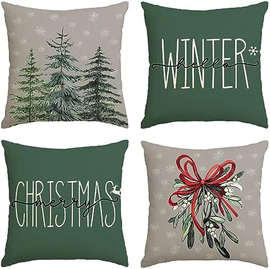 MerryCushion – Green Christmas Cushion Cover with Festive Embroidery 2