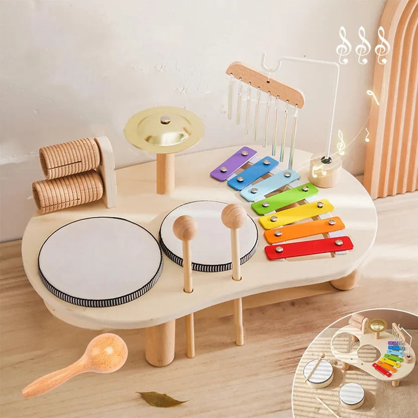Montessori Musical Toys Drum Kit for Toddlers with Xylophone, Interactive Play Set for Rhythm and Motor Skill Development 0