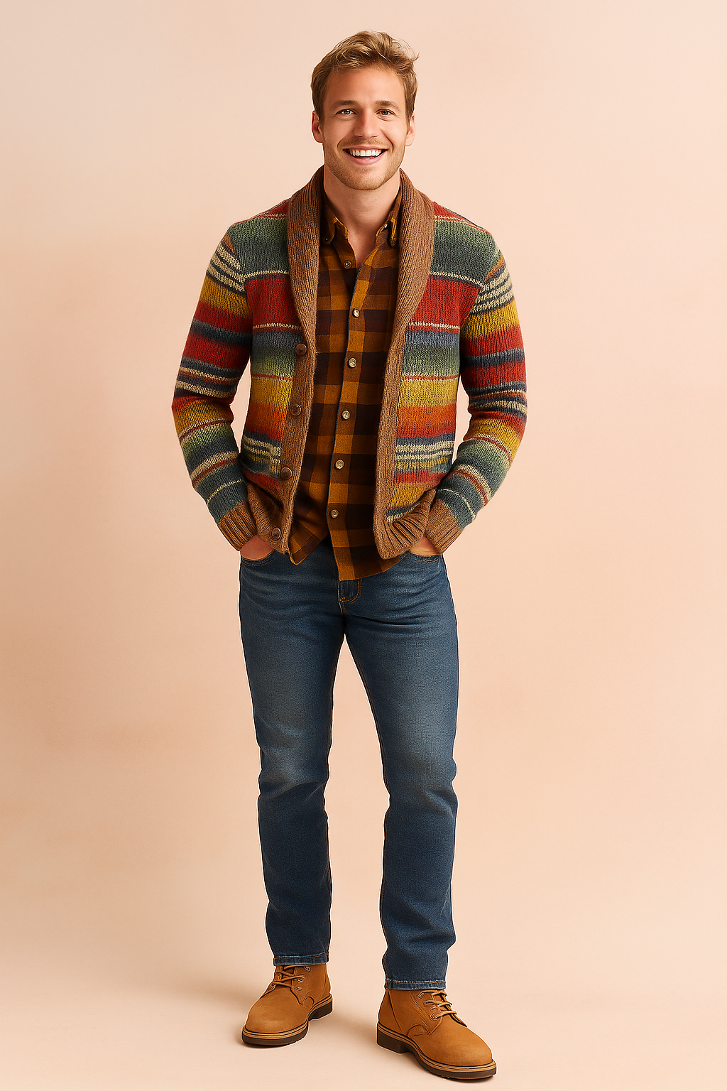 Multicolored, warm cardigan for men | Knitted 0