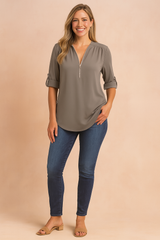 Nessa | Zippered blouse with 3/4 sleeves 0