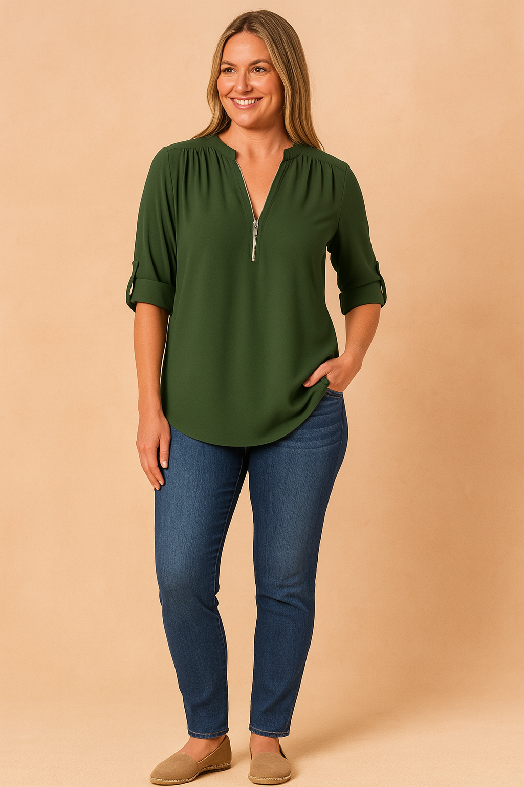 Nessa | Zippered blouse with 3/4 sleeves 5
