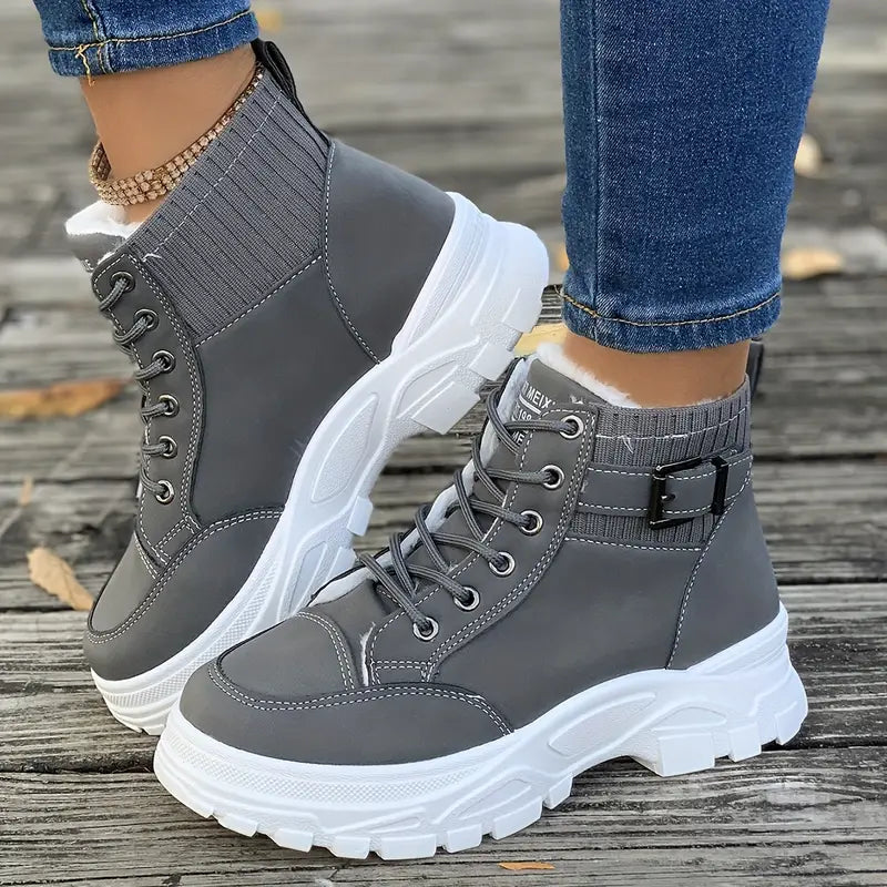 Plush Lace-Up Ankle Boots for Women – Stylish & Comfortable 1