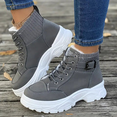 Plush Lace-Up Ankle Boots for Women – Stylish & Comfortable 1