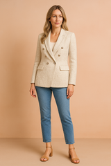 Elegant Beige Womens Blazer Jacket in Modern Cut – Chic Fitted Design for Business and Special Occasions 1