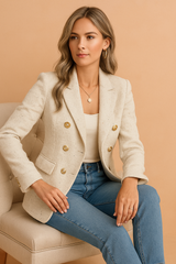 Elegant Beige Womens Blazer Jacket in Modern Cut – Chic Fitted Design for Business and Special Occasions 2
