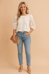Rosana | Elegant floral blouse with puff sleeves 0