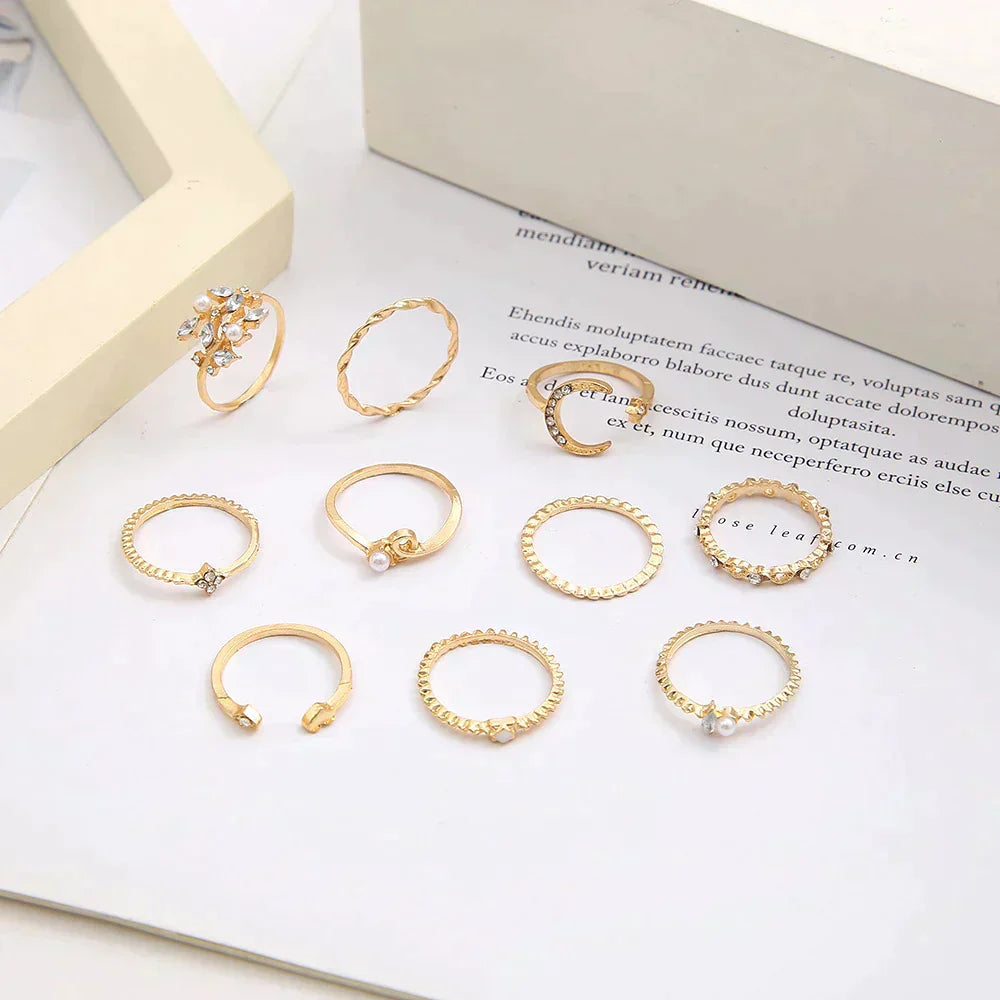Set of 10 Pairs of Gold and Silver Boho Rings – A Universal Design for Every Occasion 1