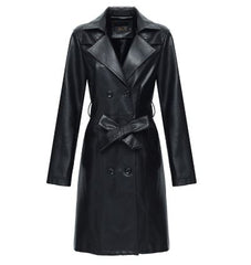 Short, elegant, double-breasted women's coat with a belt 1