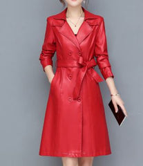 Short, elegant, double-breasted women's coat with a belt 2