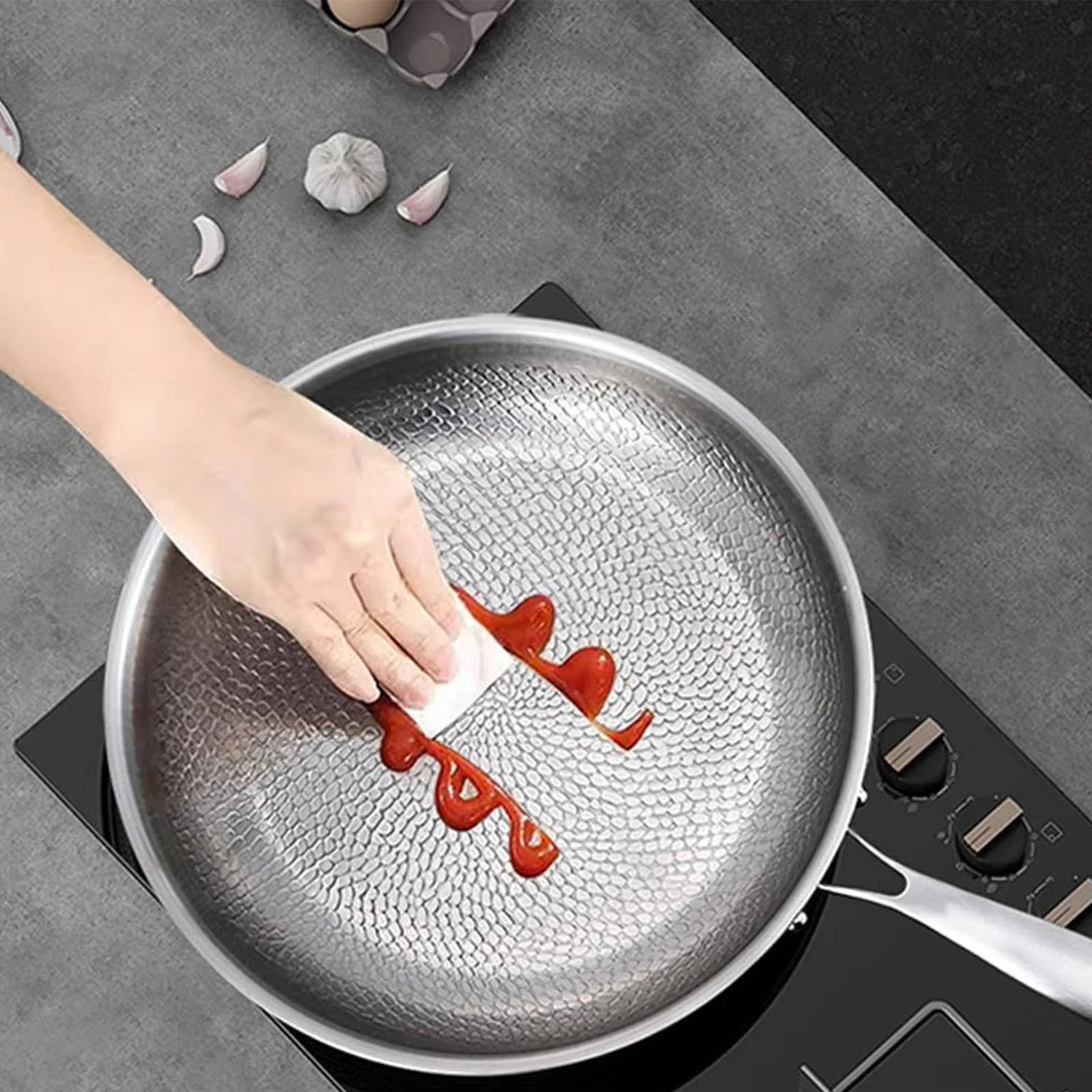 Titanium Non-Stick Frying Pan with Deep Sides – Fish Scale Texture, Durable Heat Distribution for All Heat Sources 2