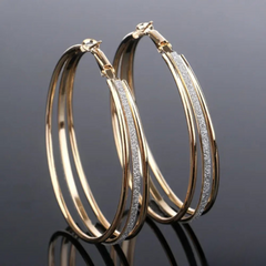 Vintage Gold Hoop Earrings with Sparkling Stones – Elegant Jewelry 0