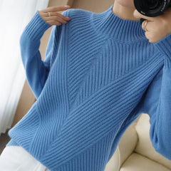 Women's Fashion High Neck Knitted Sweater - Elegance and Comfort for Fall