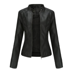 Karolina | Faux Leather Motorcycle jacket with a high collar