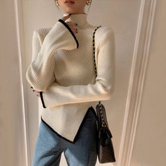 Turtleneck Drape Large Profile Sweater - Stripe Edition