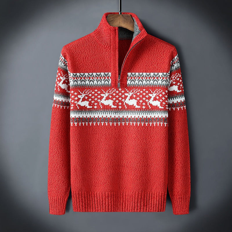 Men's Festive Christmas Sweater Warm Knit with Zipper