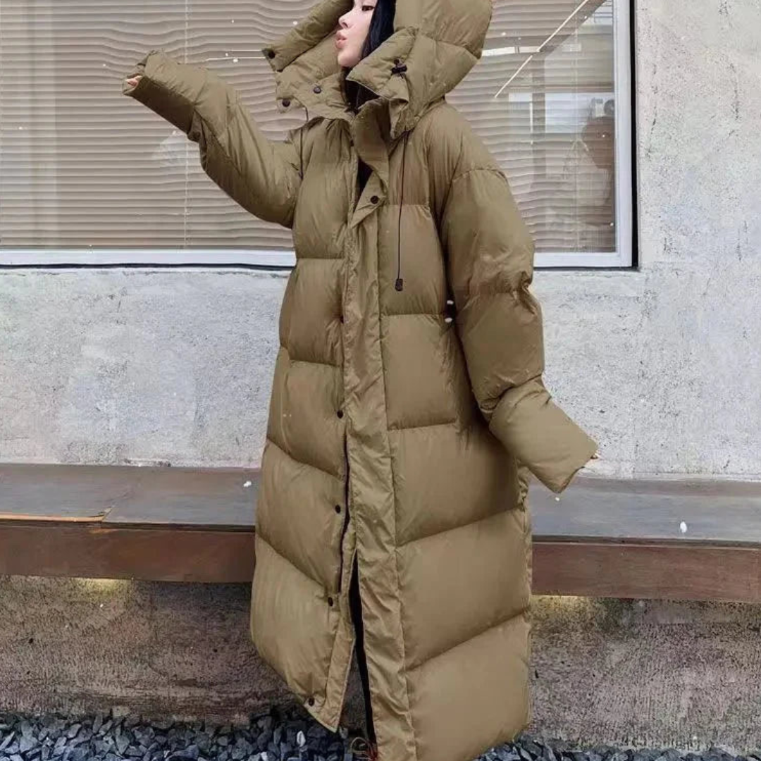 Women's Cozy Winter Long Puffer Hooded Jacket | Warm 0