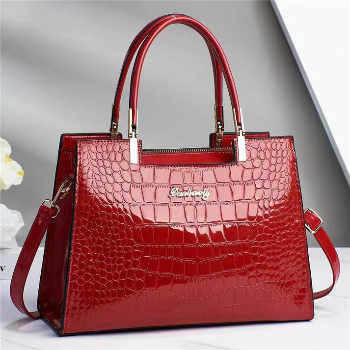 Women's Elegant Handbag Stylish Glossy Finish Real Leather 6