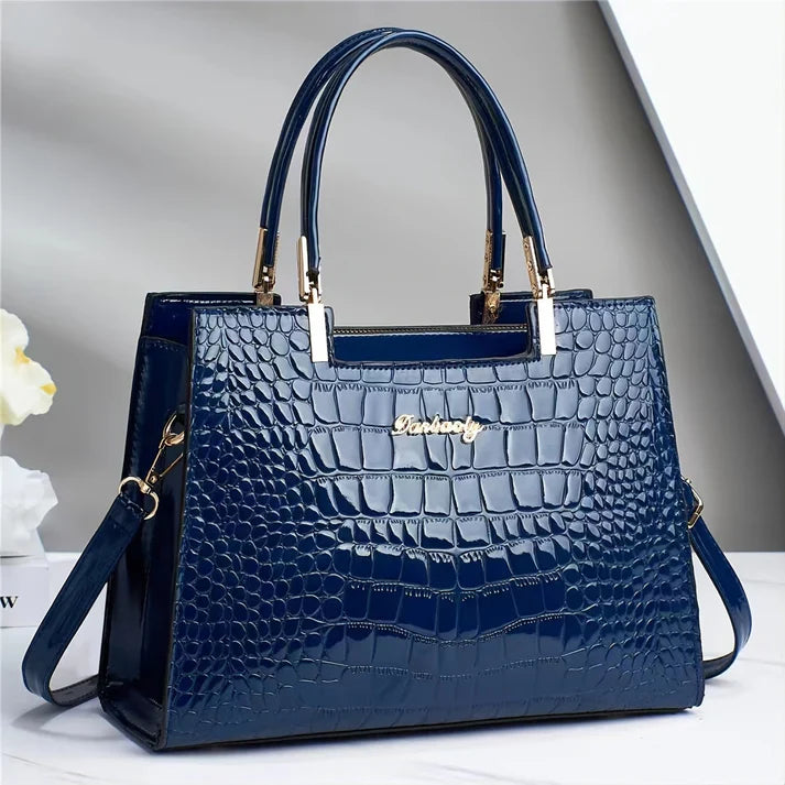 Women's Elegant Handbag Stylish Glossy Finish Real Leather 7