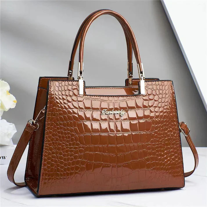 Women's Elegant Handbag Stylish Glossy Finish Real Leather 8