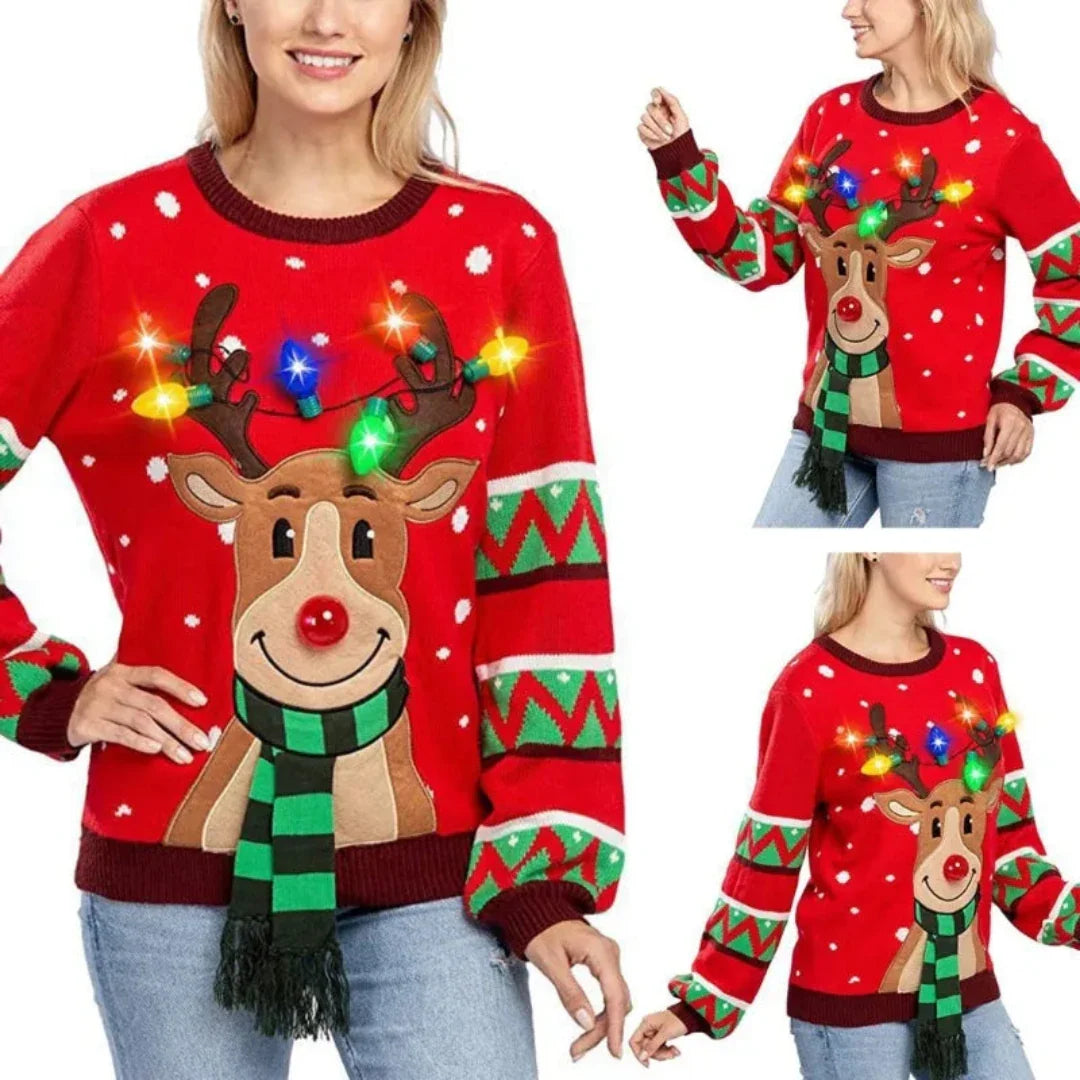 Women's Festive Christmas Sweater with LED Lights Warm Knit 0
