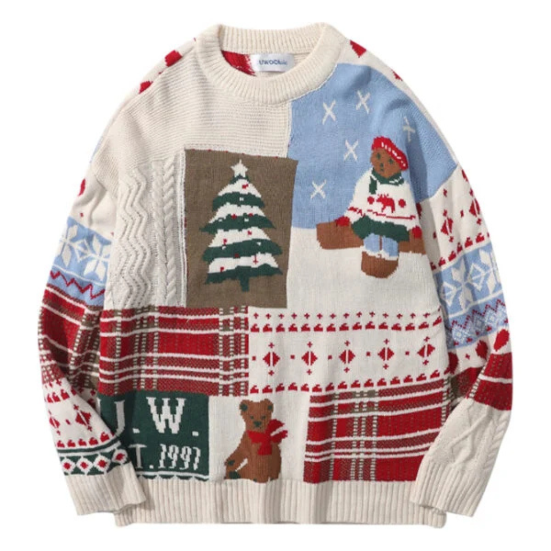 Women's Festive Knitted Christmas Sweater with Bear Motif Cozy Knit 0