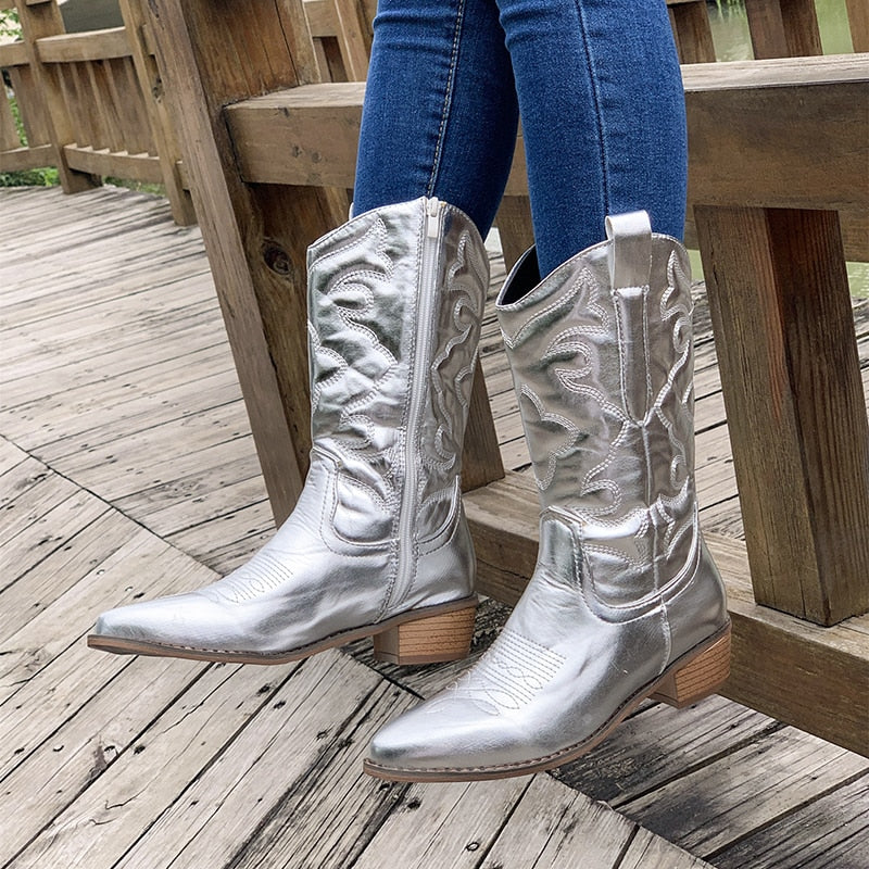 Women's Zipper Cowboy Boots | Calf Length 8