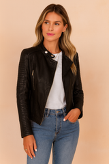 Women's biker jacket with zipper and stand-up collar 2