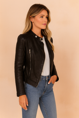 Women's biker jacket with zipper and stand-up collar 3