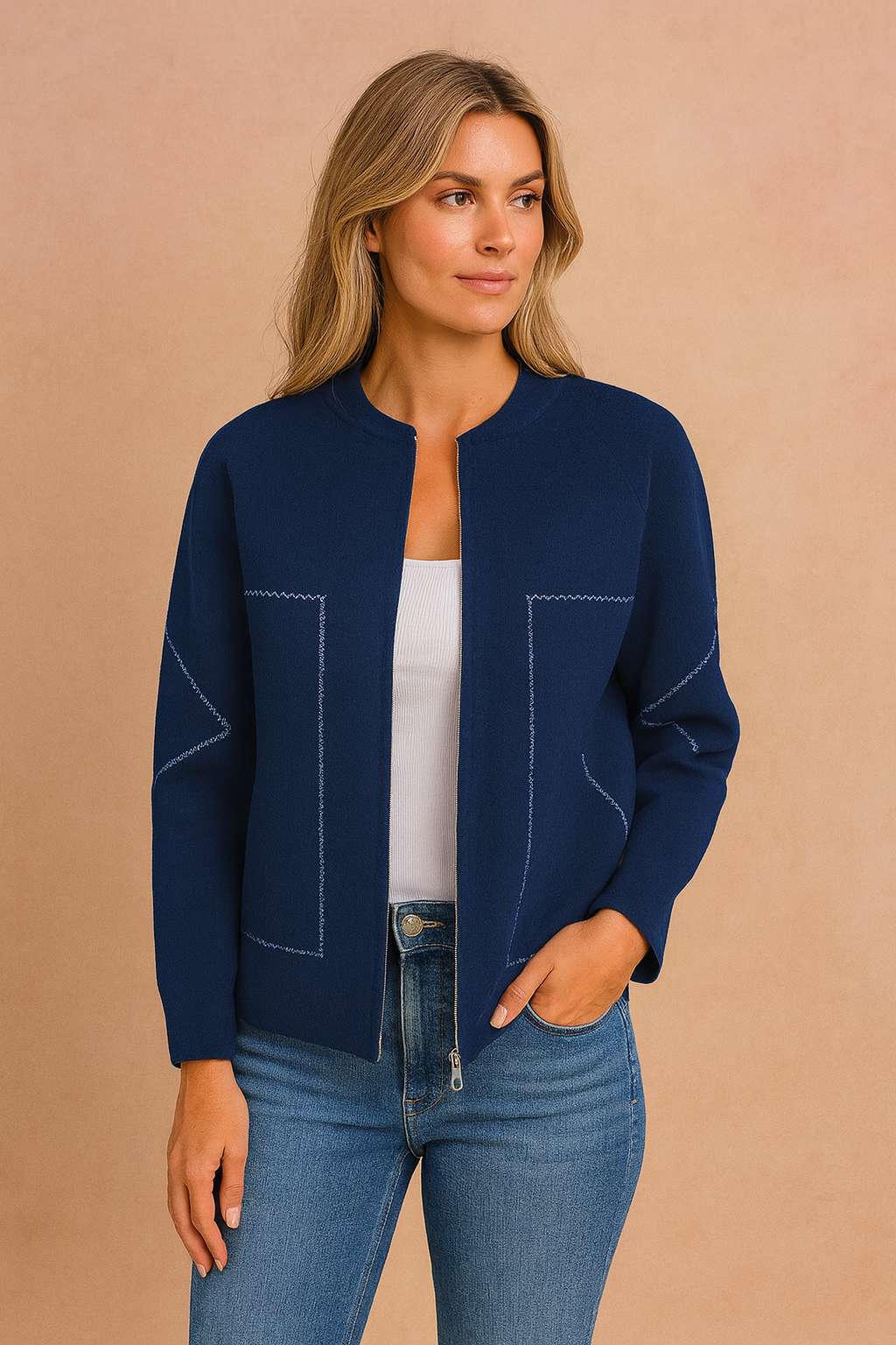 Women's casual jacket with a zipper and decorative stitching 0
