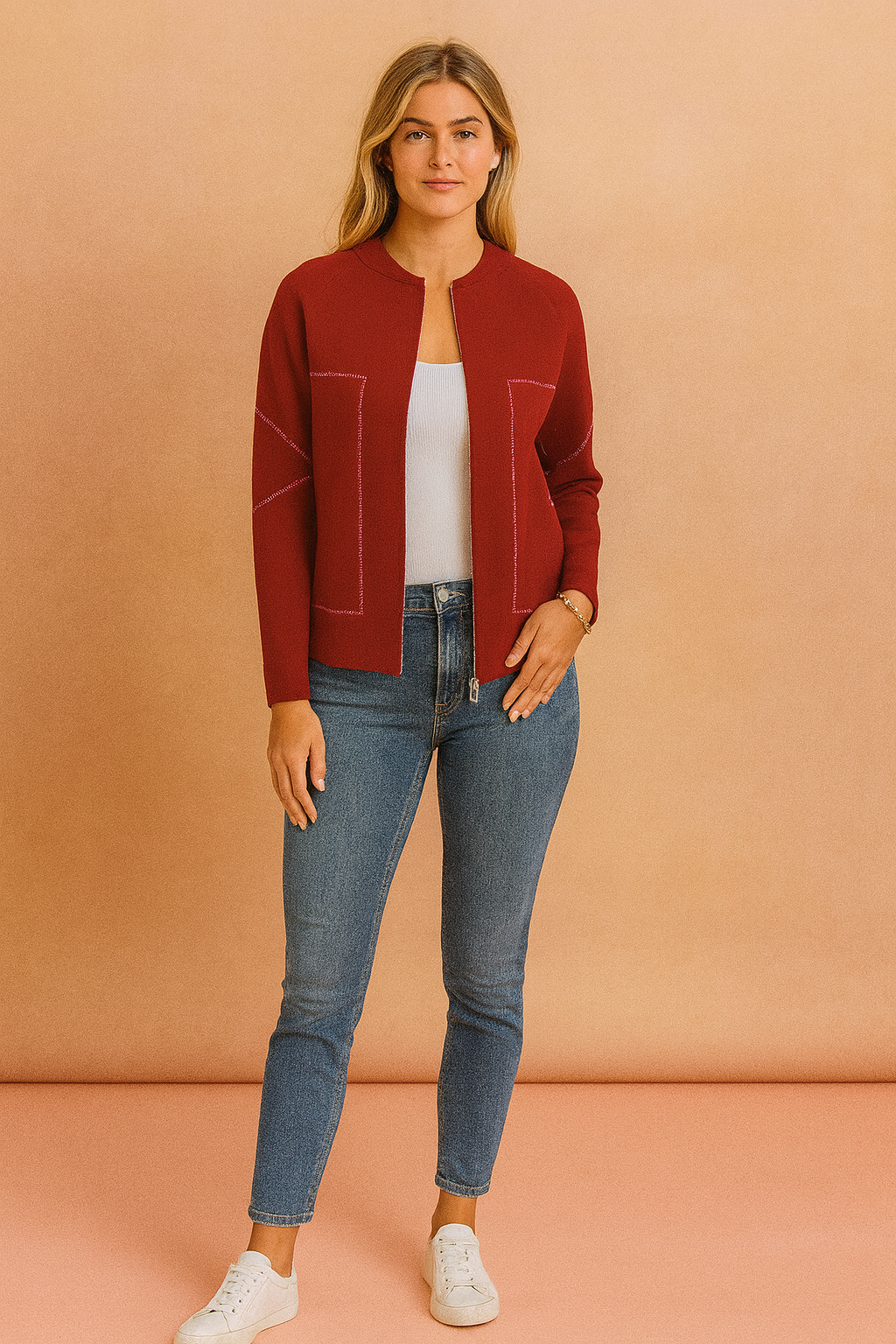 Women's casual jacket with a zipper and decorative stitching 1