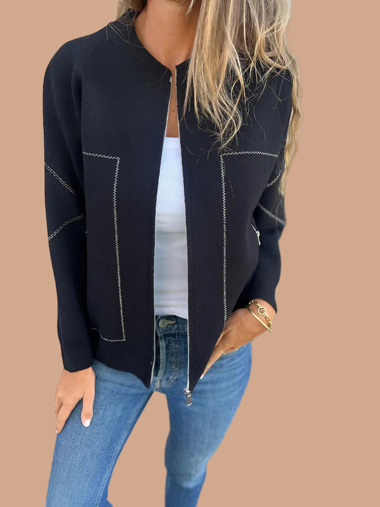 Women's casual jacket with a zipper and decorative stitching 2