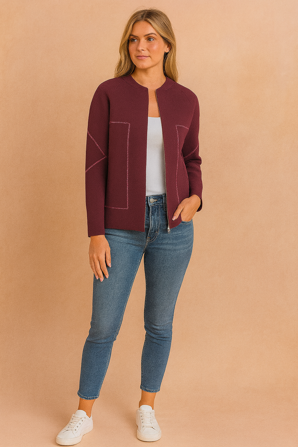 Women's casual jacket with a zipper and decorative stitching 3