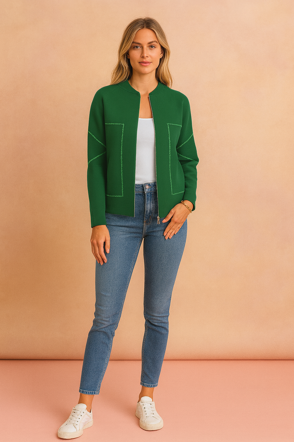 Women's casual jacket with a zipper and decorative stitching 4