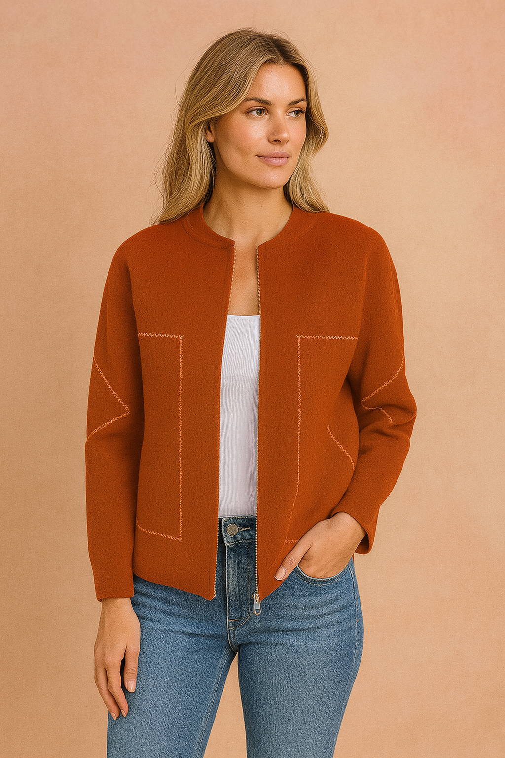 Women's casual jacket with a zipper and decorative stitching 5