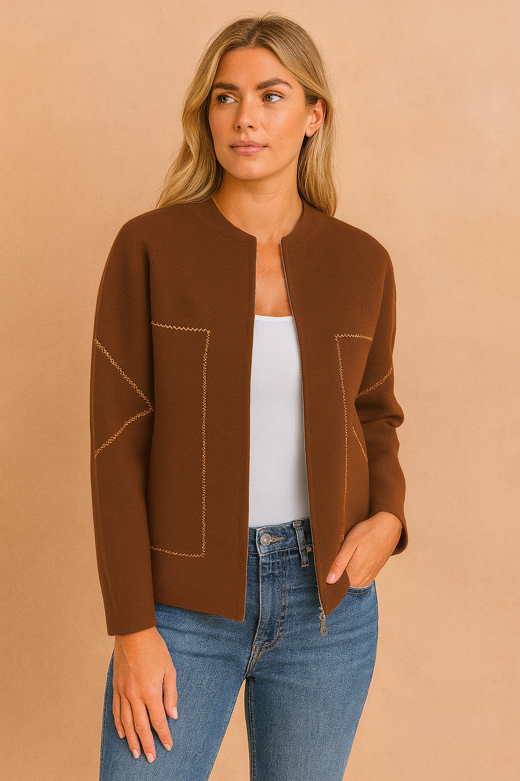 Women's casual jacket with a zipper and decorative stitching 7