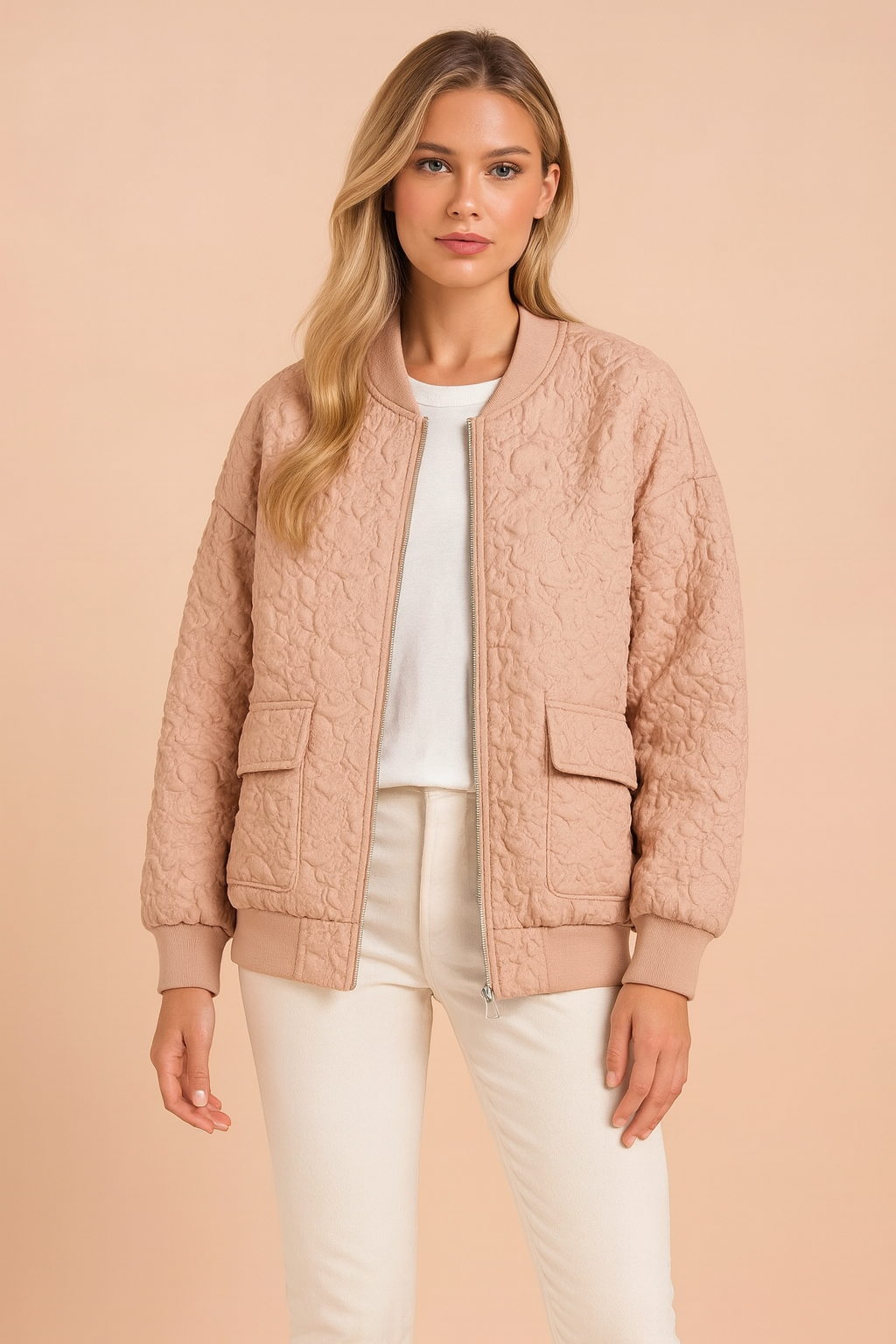 Women's casual quilted winter jacket with a zipper and pockets 2
