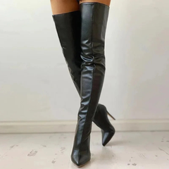 Women's over-the-knee boots with a high heel and a zipper and a pointed toe | Thigh-high 1