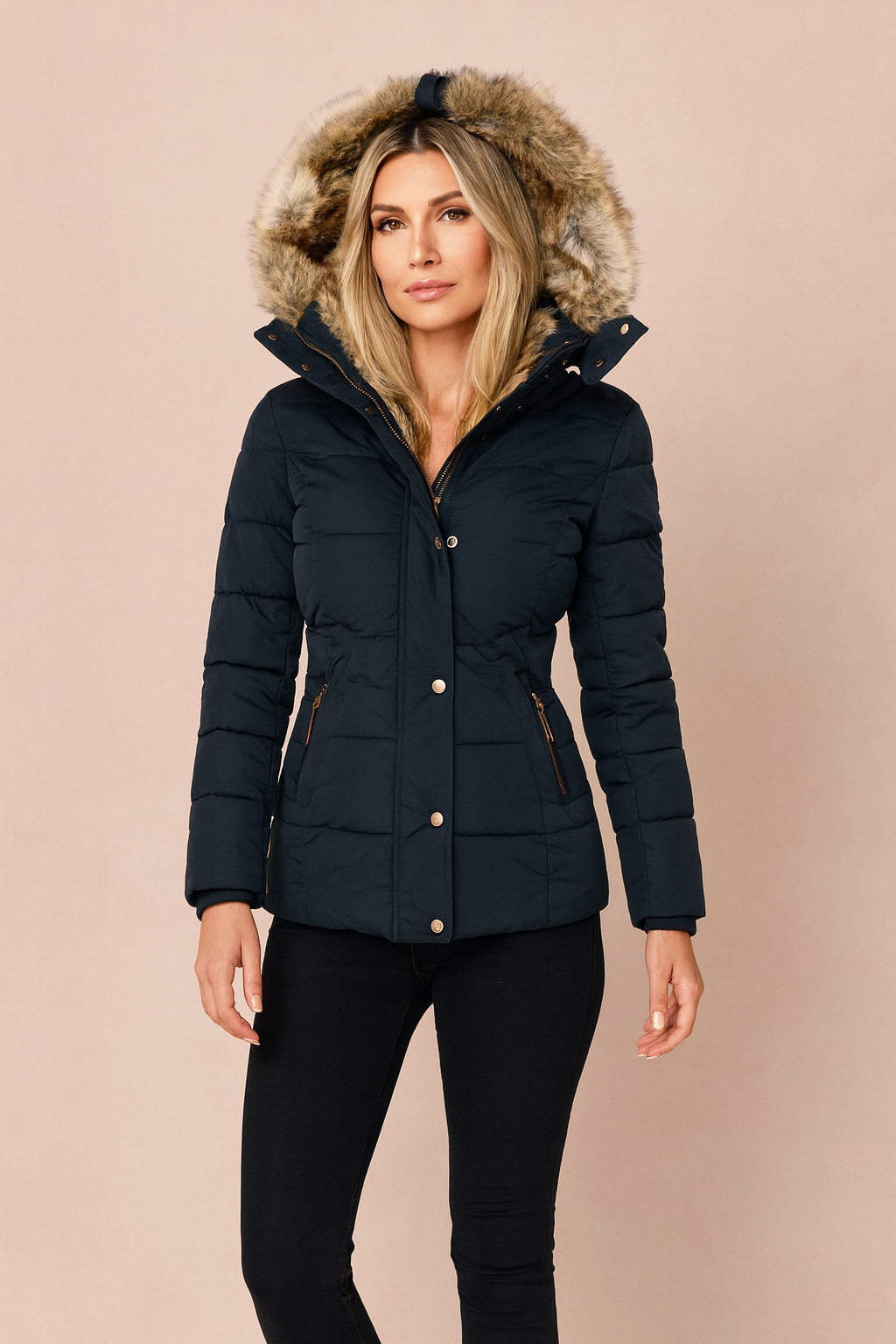 Women's quilted winter jacket with a hood, insulated 1