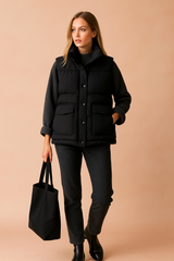 Women's quilted winter vest with pockets and snaps 1