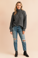 Zosia | Cable-knit turtleneck sweater with 3D texture 1