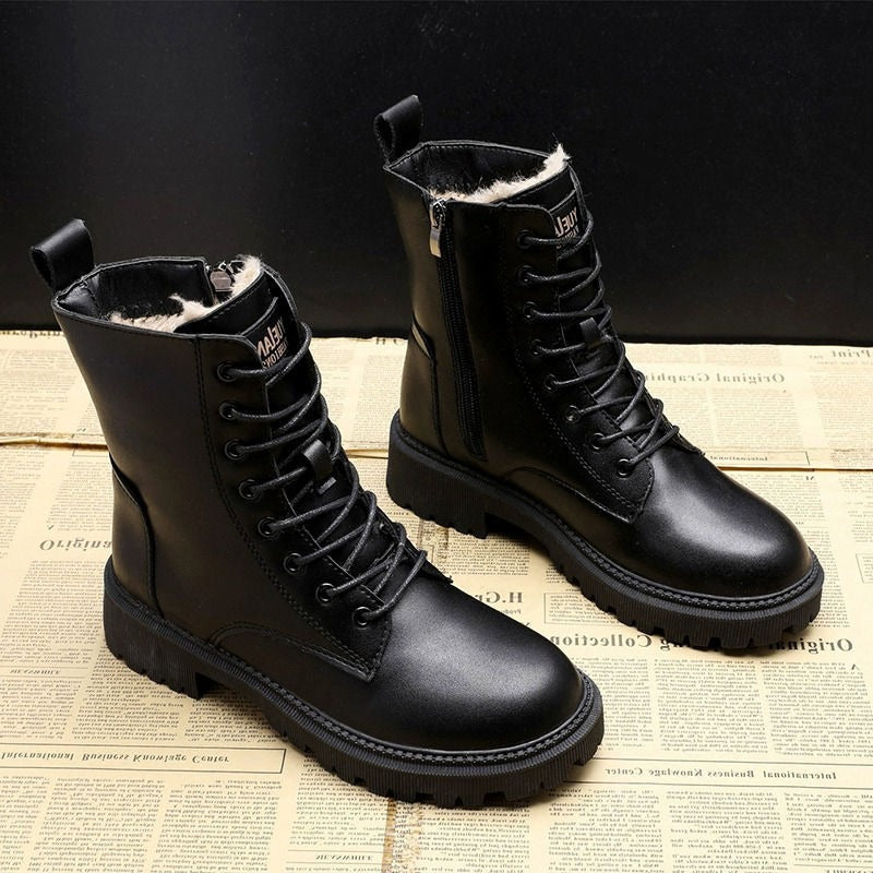 Black high-top lace-up women's shoes | Non-slip